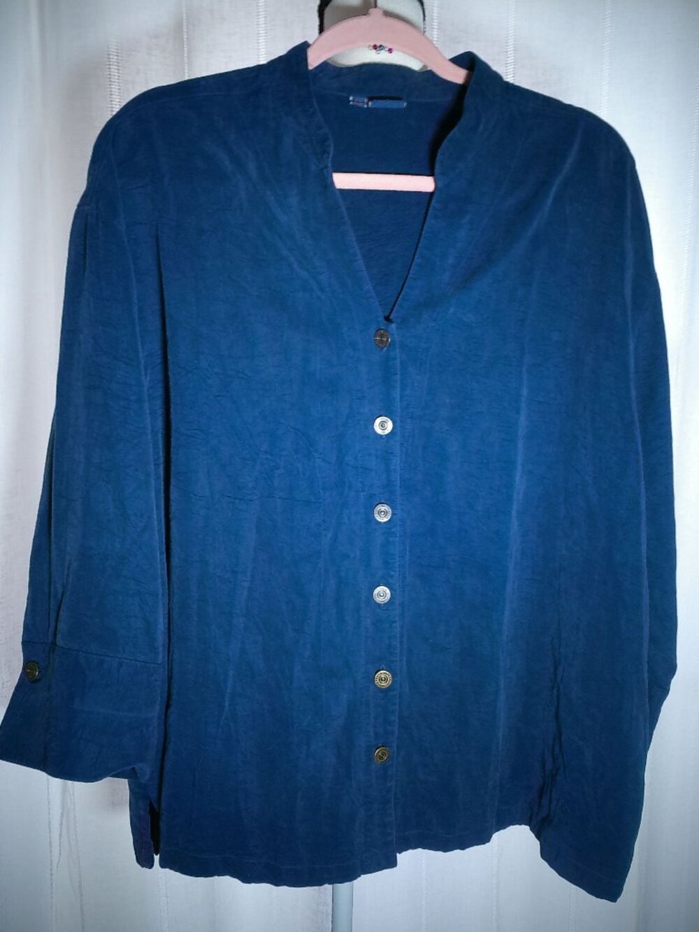TIANELLO Long Sleeve No Collar Button-Up Dark Blue Wash Tencil Denim Jacket XL